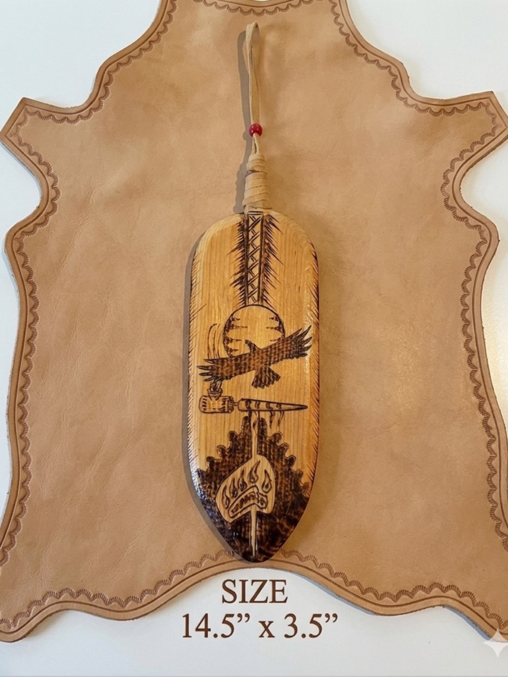 Native Handcrafted Wood Burned Paddle Decor Indigenous Eagle Bear Paw Art